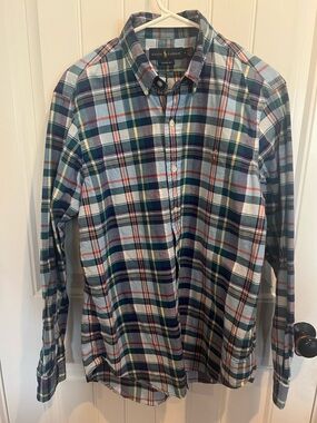Ralph Lauren Men’s Plaid Button-Down Brown Pony Shirt - Blue Multi Medium